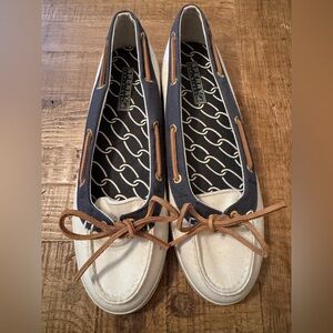 Sperry Women's Navy and Cream Nautical Flats 8.5M EUC